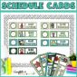Shows visual schedule cards on a stock bulletin board