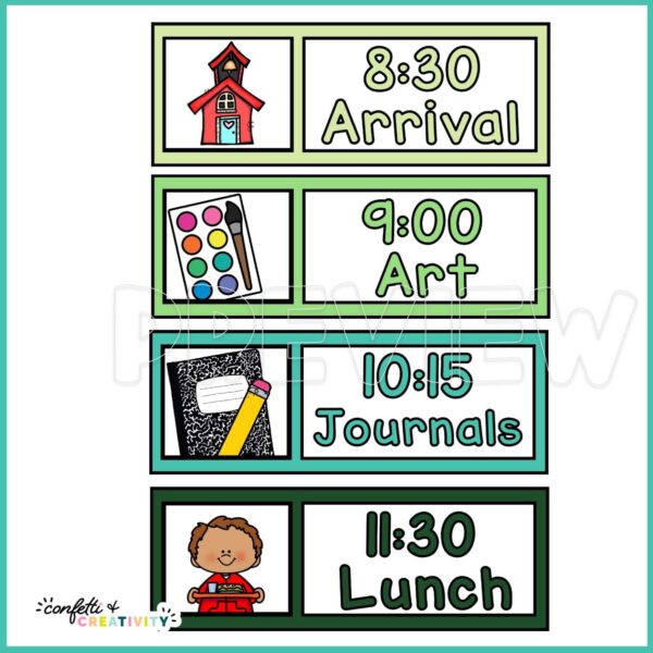 Tropical Visual Schedule Cards - Example of Schedule Cards Set Up Shows an example set up of the visual schedule cards