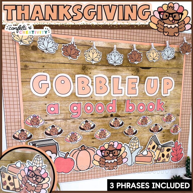 Shows Cover Photo for Thanksgiving Bulletin Board - "Gobble Up a Good Book"