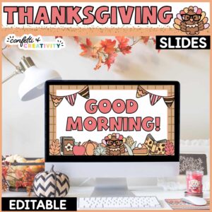 Shows Cover Photo for Thanksgiving Google Slides for TEaching