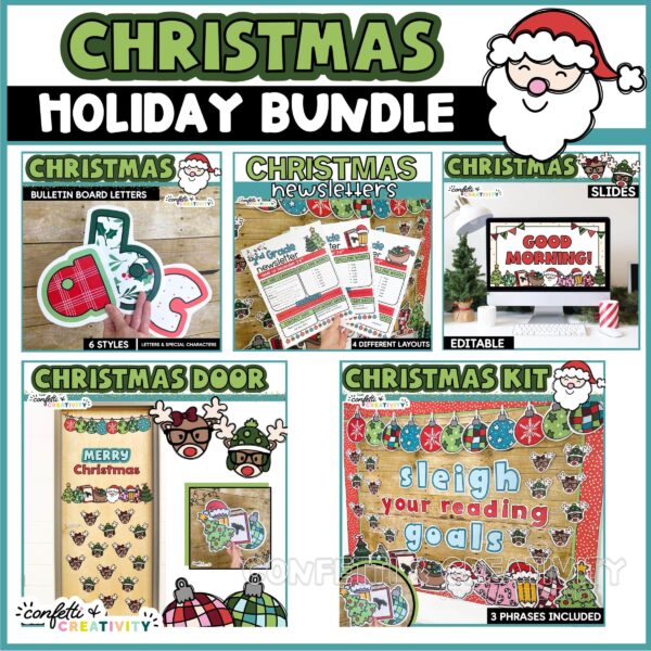 Shows All the Items that Come in the Christmas Classroom Decoration Bundle