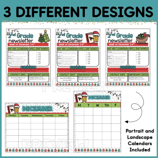 Christmas Newsletters - Differnt Designs Shows 3 Different Designs