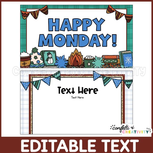 Winter Google Slides - Examples of two different Layouts Shows the First Winter Google Slide and example editable teaching slides that exist in