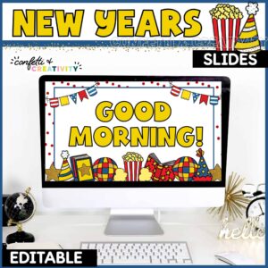 Cover photo showing first slide of New Year's Google Slide set