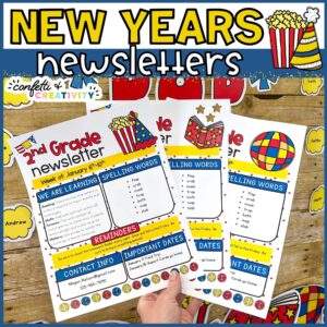 Shows example new years newsletters fanned out