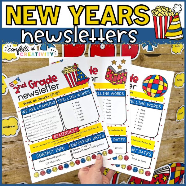 Shows example new years newsletters fanned out