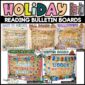 A preview photo of the holiday reading bulletin board board. Features many different holidays like Fall, Back to School, Halloween, and many more!