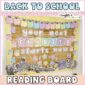 A preview photo for a back to school bulletin board that is reading focused. The phase on the board is "Your Next Chapter Starts Here". Includes bright colors and school themed clipart