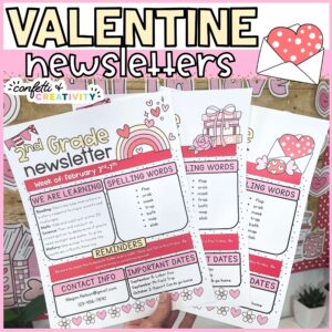 Shows 3 different Valentine's Day Newsletter Templates fanned out