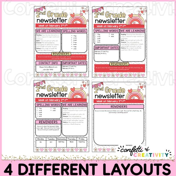 Second photo for Valentine's Newsletter Templates Shows 4 different layouts of the Valentine's Newsletter