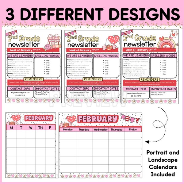 Fourth photo for Valentine's Newsletter Templates Shows 3 different design options for Valentine's Newsletters
