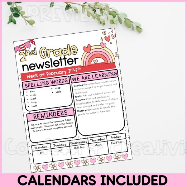Third photo for Valentine's Newsletter Templates Shows a stock photo with a Valentine's Day Newsletter Example on the table