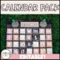 Shows the boho neutral classroom calendar set up on a green grass panel in a black pocket chart