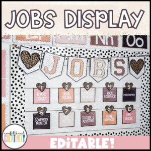 Shows the jobs display from the boho neutral classroom theme