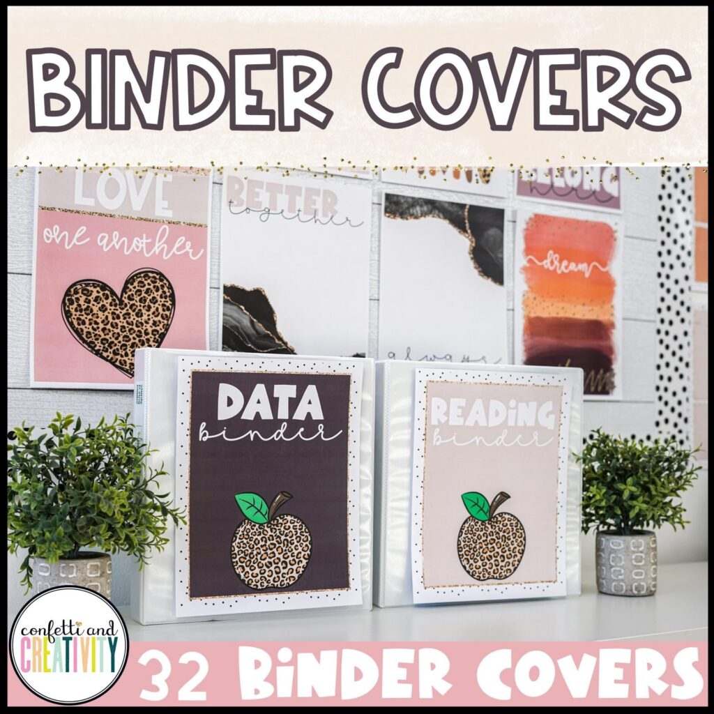 Shows the editable binder covers from the boho neutral classroom theme. The binder covers feature neutral color palettes and allow a teacher to create whatever kind of organizational system they might need