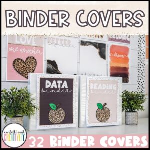 Shows the editable binder covers from the boho neutral classroom theme. The binder covers feature neutral color palettes and allow a teacher to create whatever kind of organizational system they might need