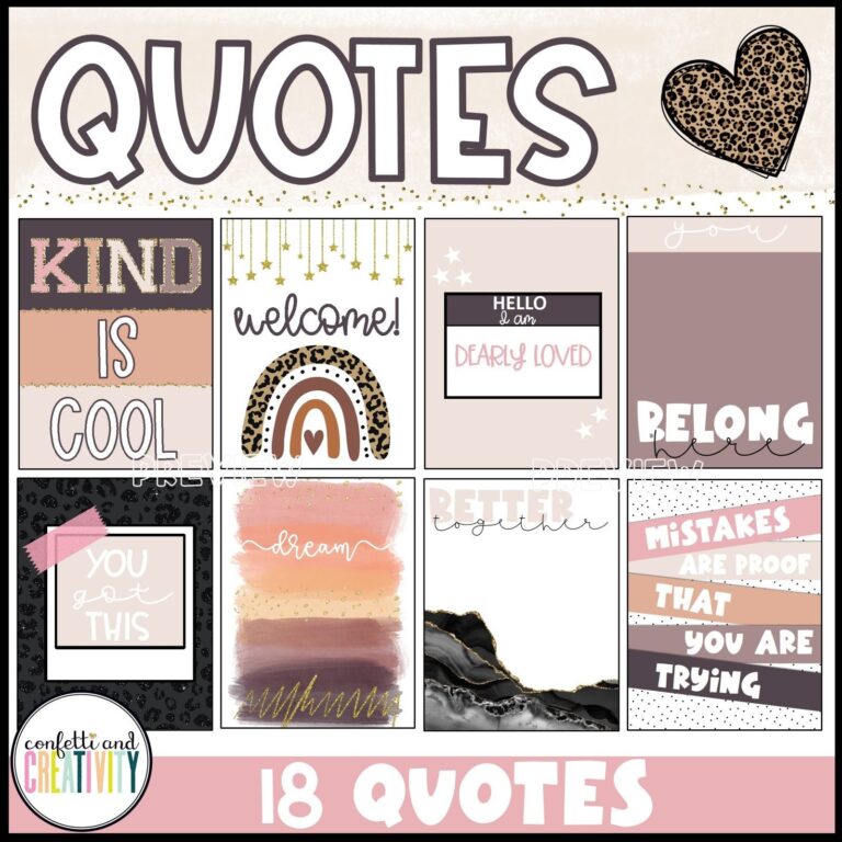 Shows example posters from the boho neutral classroom theme. Perfect for a teacher who wants a neutral classroom with a little flair