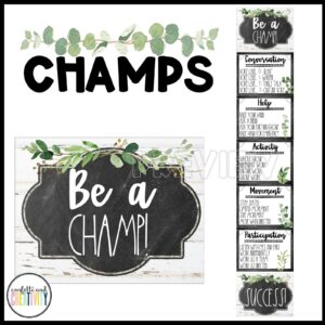Shows a set of CHAMPS Posters from the Modern Farmhouse Classroom Theme