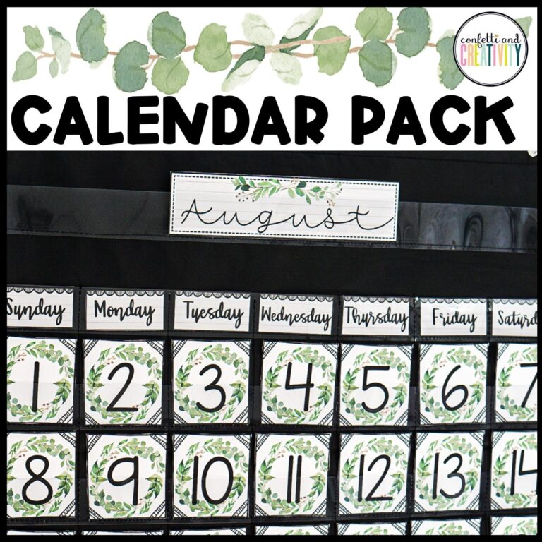 Shows the Modern Farmhouse Classroom Calendar setup for the Month of August.
