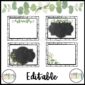 Shows four classroom labels a teacher can use to organize their classroom. Includes design options like chalkboard and eucalyptus leaves