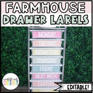 Shows a 10 drawer cart set up with the pastel colors from the floral classroom theme