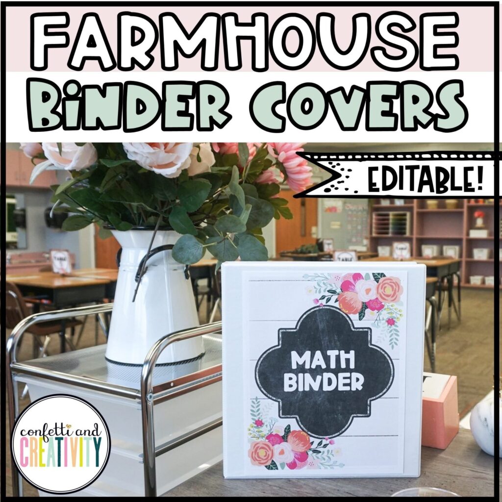 Shows an example of the editable binder covers from the floral classroom theme