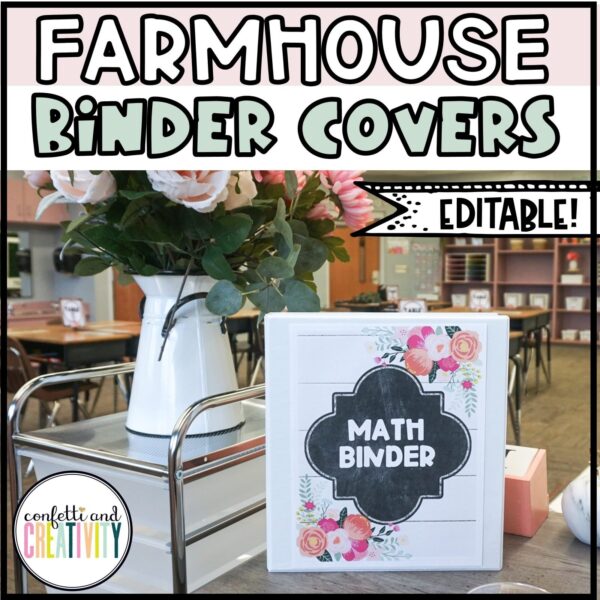 Shows an example of the editable binder covers from the floral classroom theme