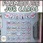 Shows the floral classroom theme job cards set up on a classroom wall. Includes names for each job as well as job cards for students