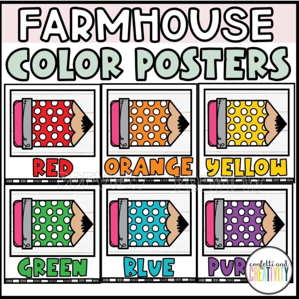 Shows example color posters from the floral classroom theme