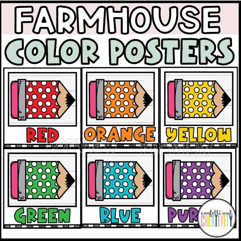 Shows example color posters from the floral classroom theme