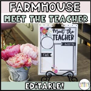 Shows a blank example of the meet the teacher template from the floral classroom theme