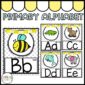 Shows a close up the lemon alphabet posters with pictures. Includes example of bee, ant, and others. Every poster has an image that matches the phonics of the letter.