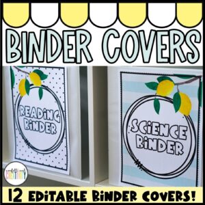 Shows example binder covers from the lemon classroom theme
