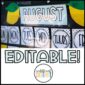 Shows Lemon Classroom Calendar shows  a lemon-themed classroom calendar display with large, playful lettering for the month (“AUGUST”) and stylish black-and-white polka-dot labels for days of the week — all marked "EDITABLE" and branded by Confetti and Creativity.