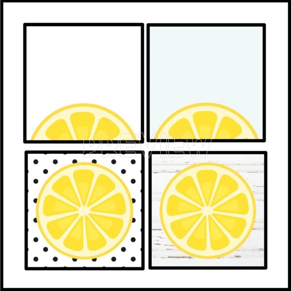 Lemon Classroom Labels - Yellow Citrus Cover Photo Shows Lemon Classroom Labels features four lemon-themed label templates with cheerful yellow citrus graphics and varied backgrounds (plain, light blue, polka dot, and whitewashed wood), ideal for bright, customizable classroom or kitchen labels.