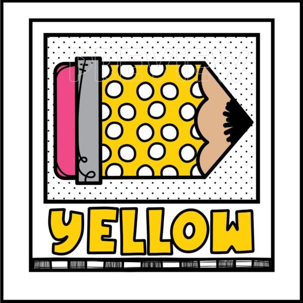 Lemon Color Posters - Polka-dotted Yellow Pencil Cover Photo Shows Lemon Color Poster features a bold, polka-dotted yellow pencil and cheerful design is paired with the word "YELLOW" in large, easy-to-read block letters