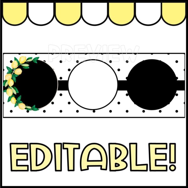 Lemon Number Line with Negative Numbers - Customize Fillable Spaces Cover Photo Shows Lemon Number line with Negative Numbers features a cheerful lemon-themed design with three customizable circular spaces, ideal for classroom labels or decorative headers.