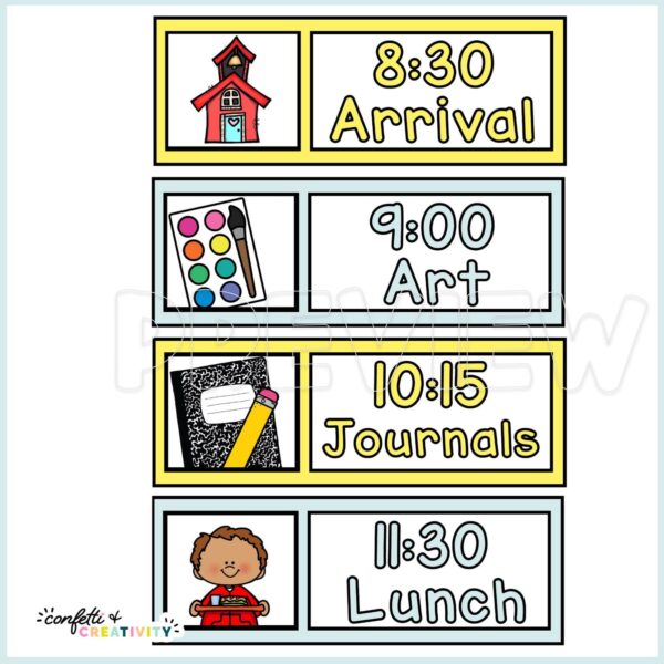 Lemon Visual Schedule Cards - Example Schedule Cards Shows example visual schedule cards including arrival, art, and other subjects. Perfect for a teacher who wants to keep their classroom organized