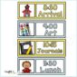 Shows example visual schedule cards including arrival, art, and other subjects. Perfect for a teacher who wants to keep their classroom organized