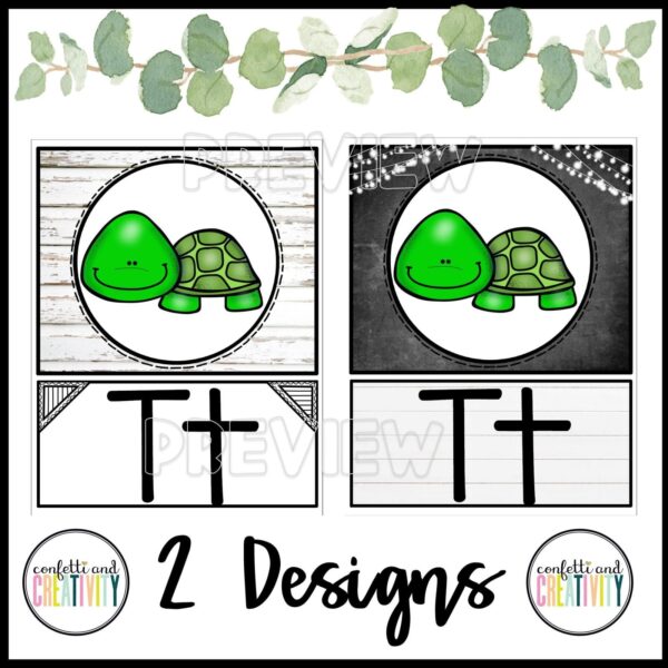 Modern Farmhouse Alphabet with Pictures - Cover Photo Shows alphabet posters with pictures on them to match the phonics. The example photo shows letters A-H with each letter having a set of clipart