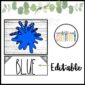 Shows Modern Farmhouse Color Poster design features a bold blue paint splatter on a rustic wood background, perfect for customizing your classroom decor with a personal touch.