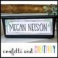 Shows Modern Farmhouse Deck Nameplates a personalized name label with a clean botanical design, perfect for classroom organization like labeling bins or desks, and it's branded with "Confetti and Creativity."