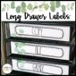 Shows the Modern Farmhouse long drawer labels set up on a 10 drawer cart styled long drawer labels feature a clean farmhouse design with leafy accents, perfect for keeping your classroom drawers organized and beautifully labeled.
