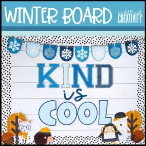 Shows a Winter Bulletin Board perfect for a teacher to use to set up their December bulletin board
