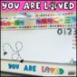 Shows the letters "You Are Loved" Perfect for putting on a classroom wall. The letters are a part of the Watercolor Classroom Theme