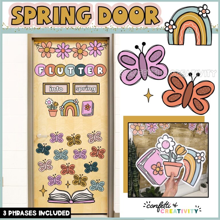 Shows the spring classroom door design