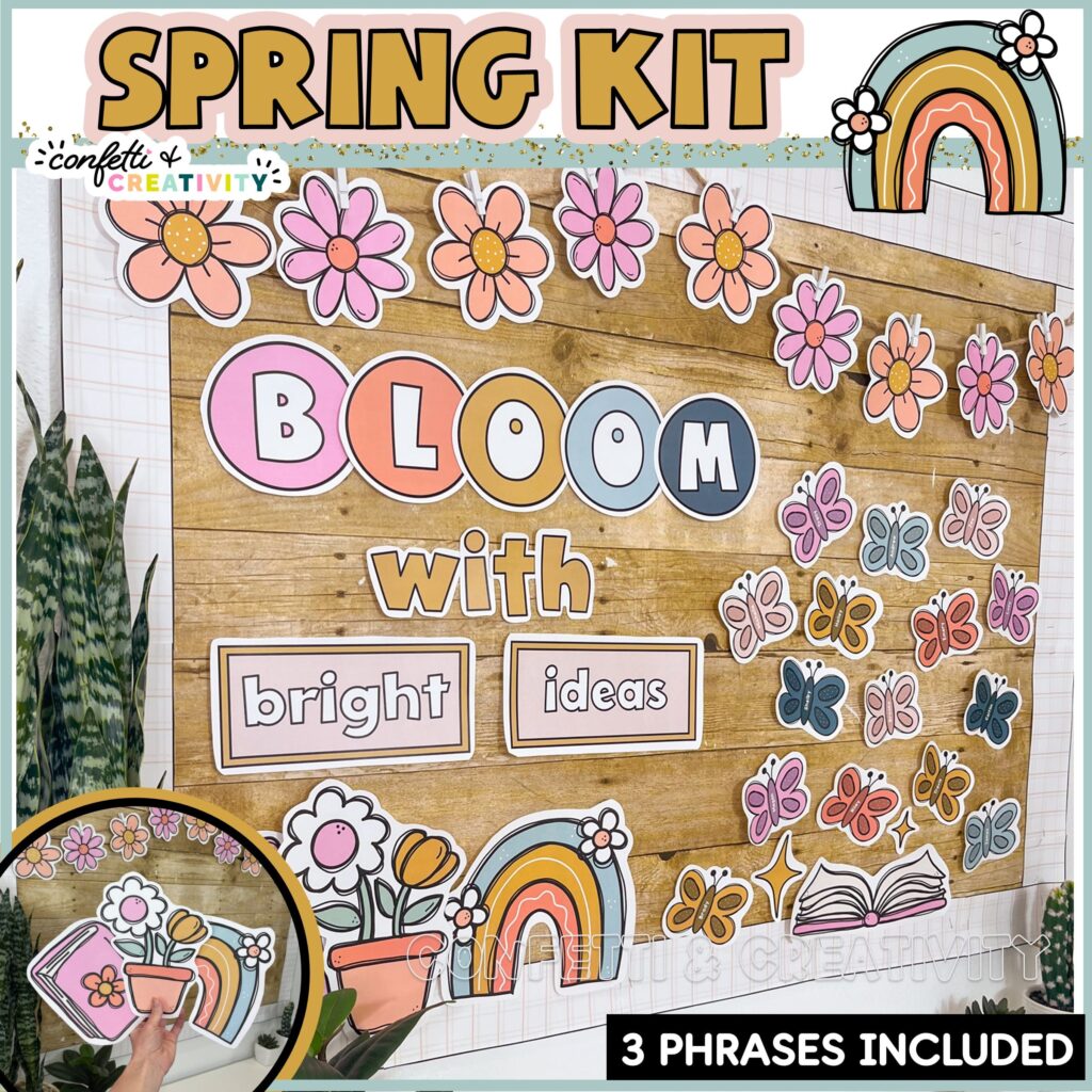 Shows the "bloom with Bright Ideas" Spring Bulletin Board Set