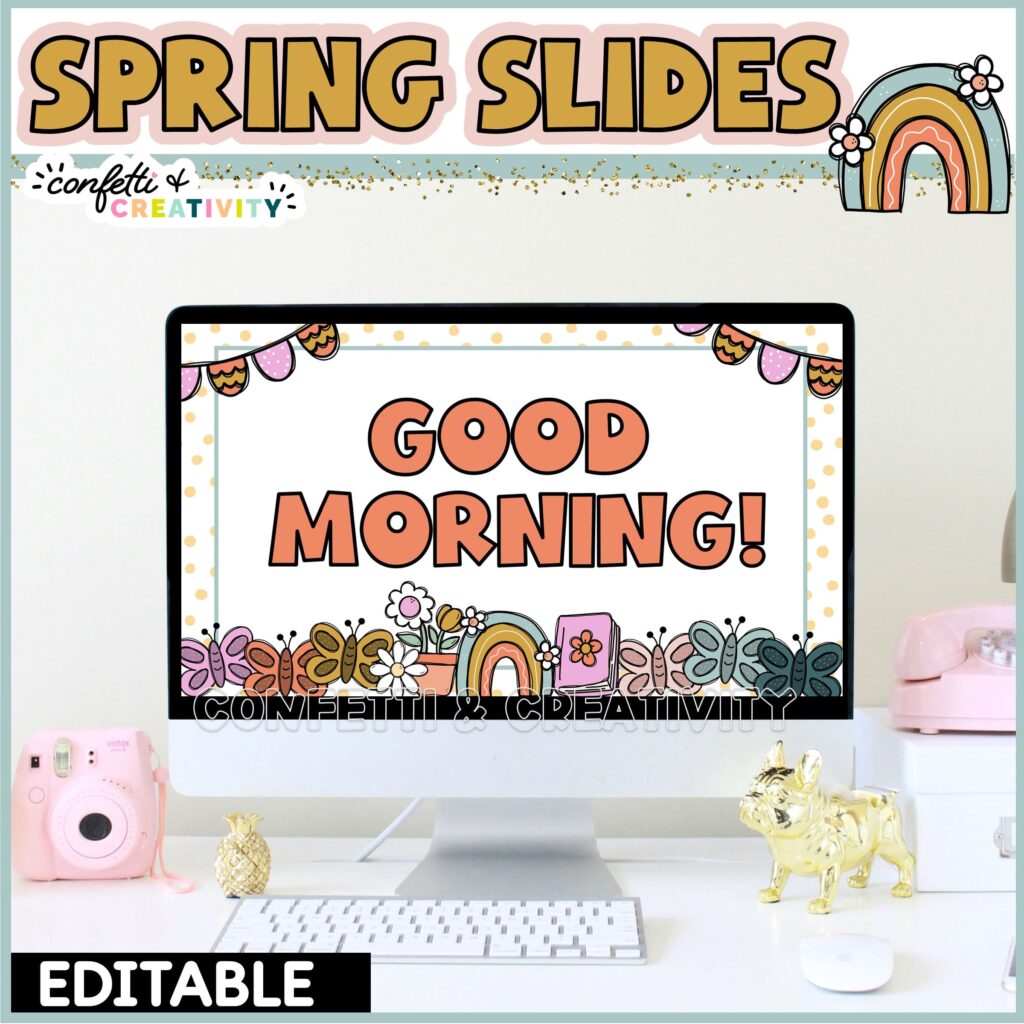 Shows the cover photo for the Spring Classroom Google Slides