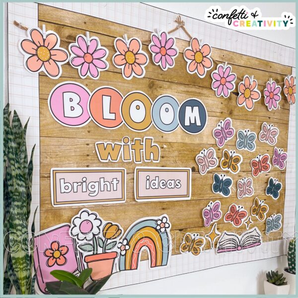 Spring Bulletin Board - Bloom with Bright Ideas 3 Shows the full Spring Bulletin Board "Bloom with Bright Ideas