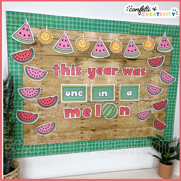 Summer Bulletin Board - Turn the Page to a Sweet Summer 3 Summer Reading Bulletin Board. Shows the alternative phrase "This Year Was One in a Melon"